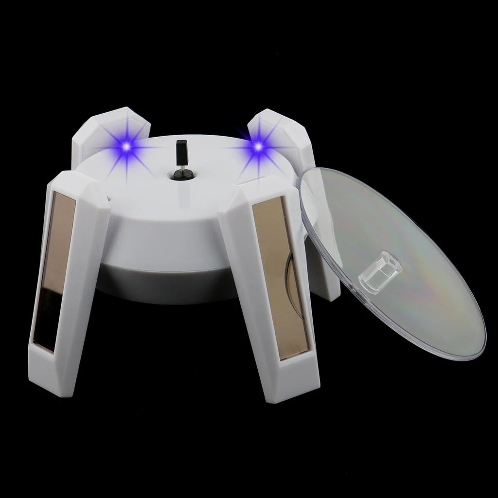 Solar Powered 360 Rotating Phone Jewelry Display Stand Turn Table LED Light Ring Bracelet Watch Stand