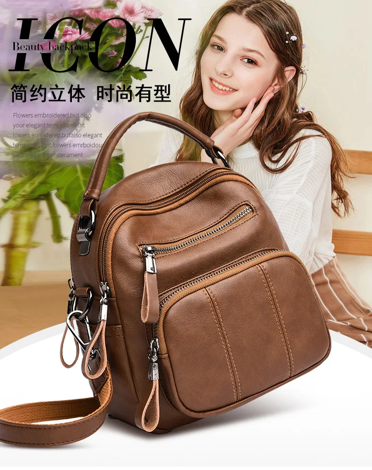 

Fashion Backpack Women's Casual Soft Leather Trend Backpack Shoulder Handbag Bag WOMEN'S Bag Fight a Lot of Supply of Goods