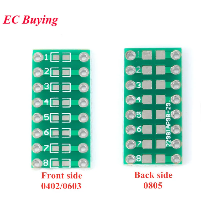 20Pcs Smt Dip Adapter Converter 0805 0603 0402 Resistore Condensatore Led Pinboard Fr4 Pcb Board 2.54Mm Pitch Smd Smt Turn To Dip