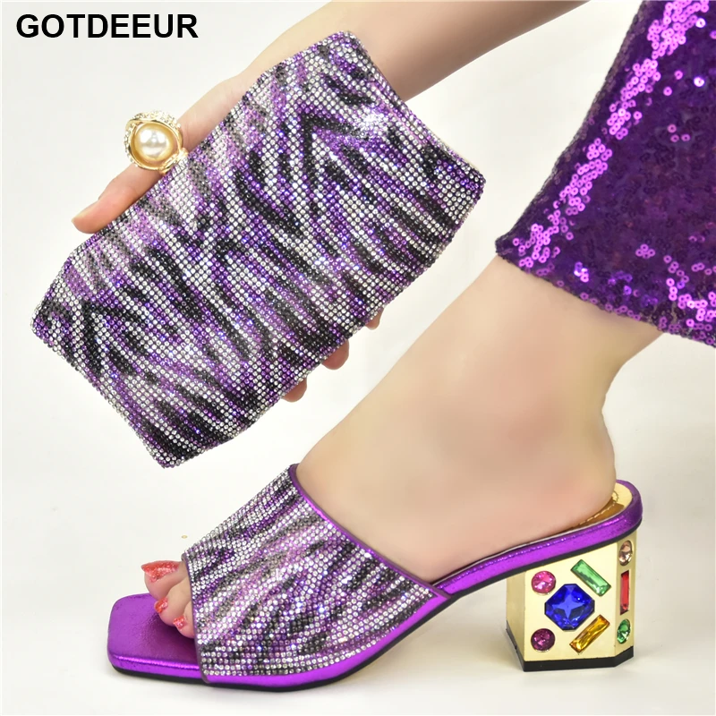 

New Arrival Italian Ladies Shoes and Bags To Match Set Decorated with Appliques Plus Size Shoes Women Heel Elegant Crystal Shoes