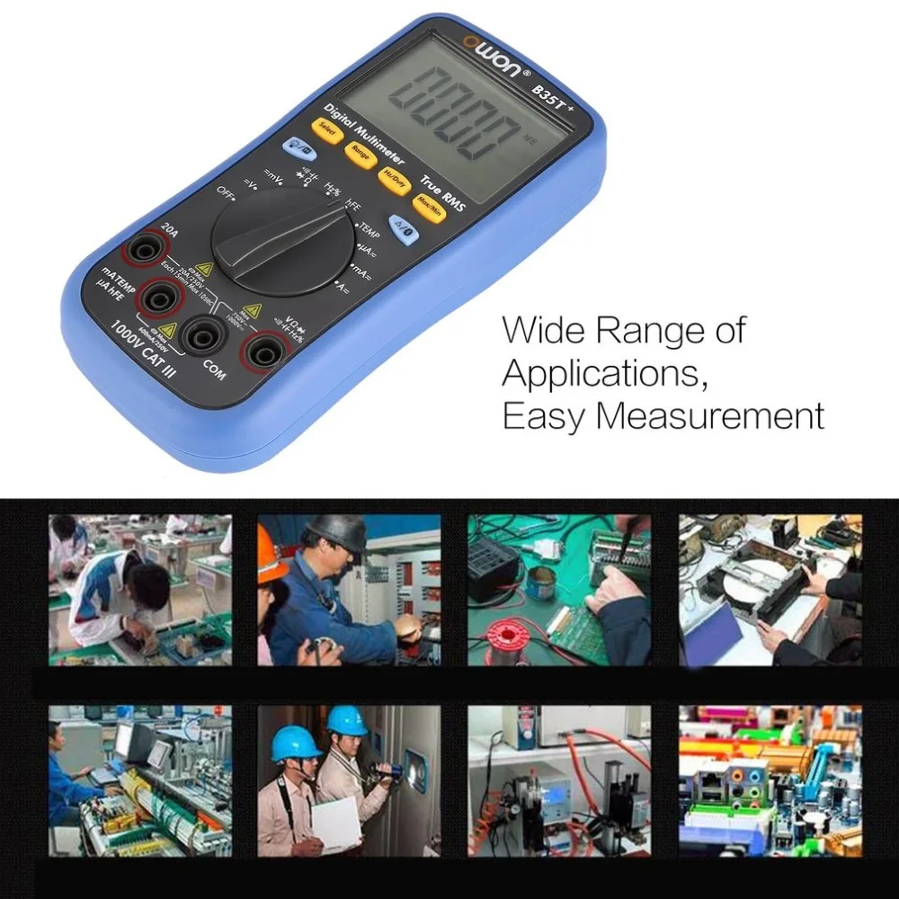 

Owon B35T+ Backlight Digital LCD Multimeter AC/DC Voltmeter Ammeter True RMS Diode hFE Resistence Continuity Tester Bluetooth