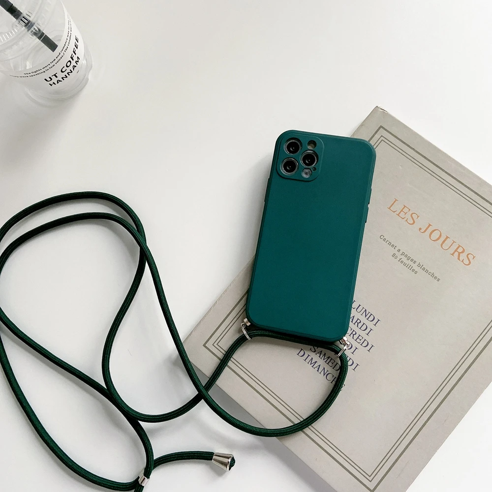 thumbnail image 1 of Funda de silicona líquida con cordón y correa para el cuello para iPhone 16, 15, 14, 13, 12 Mini, 11 Pro, X, XR, XS Max, 7, 8 Plus, 1 of 5