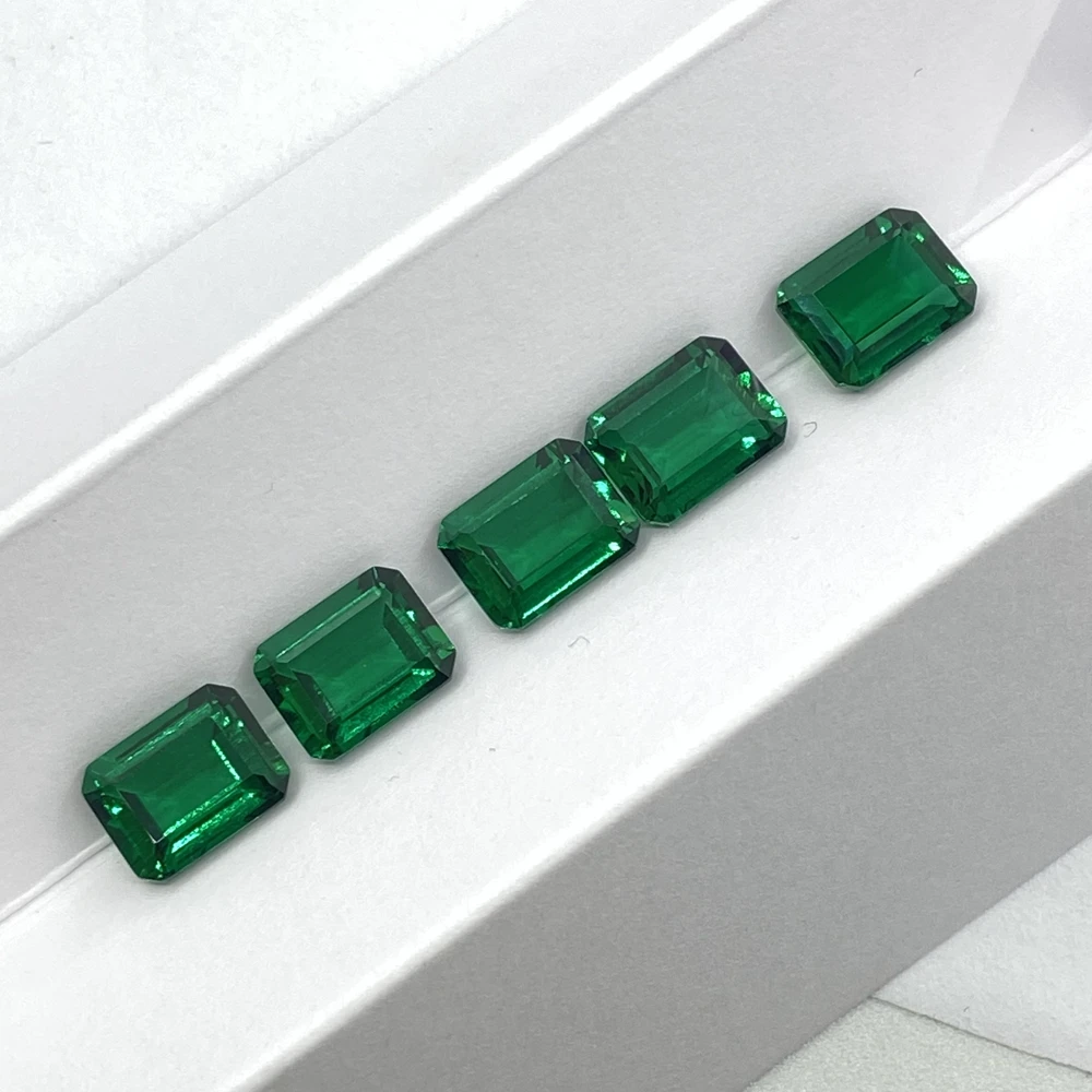 9*7mm 2cts Lab Created Zambia Green Emerald Gem stone Hydrothermal Octagon cut Emerald earring jewelry for women
