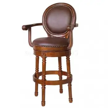 

American Bar Chair, Bar Counter Chair, Solid Wood Bar Stool, European Bar Chair, Retro Simple, High Foot, Back Chair, Swivel Hig