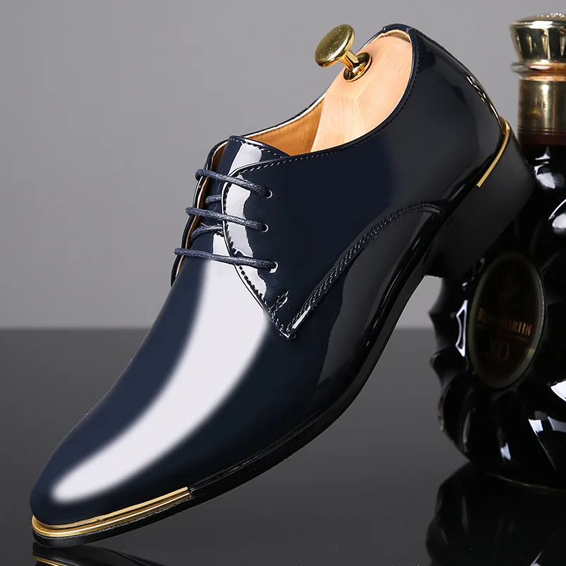Mazefeng High Quality Patent Leather Men Shoes Men Wedding Oxford Shoes Lace-Up Office Suit Men'S Casual Shoes Man Dress Shoes