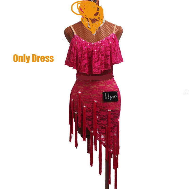 Dress No Belt A Новые Детские платья для девочек, розовое красное/синее кружевное танцевальное платье, Фламенго, коллекция года, одежда для соревнований, платье для латинских танцев, женский костюм, BL2546 - Цвет: Dress No Belt A