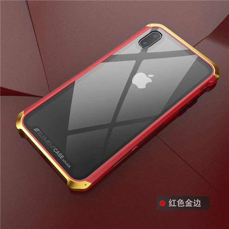 Для iphone XS чехол Роскошный элемент телефонные чехлы с дизайнерским алюминием и ПК чехол для iphone X XS max XR крышка+ закаленное стекло - Цвет: glass red gold