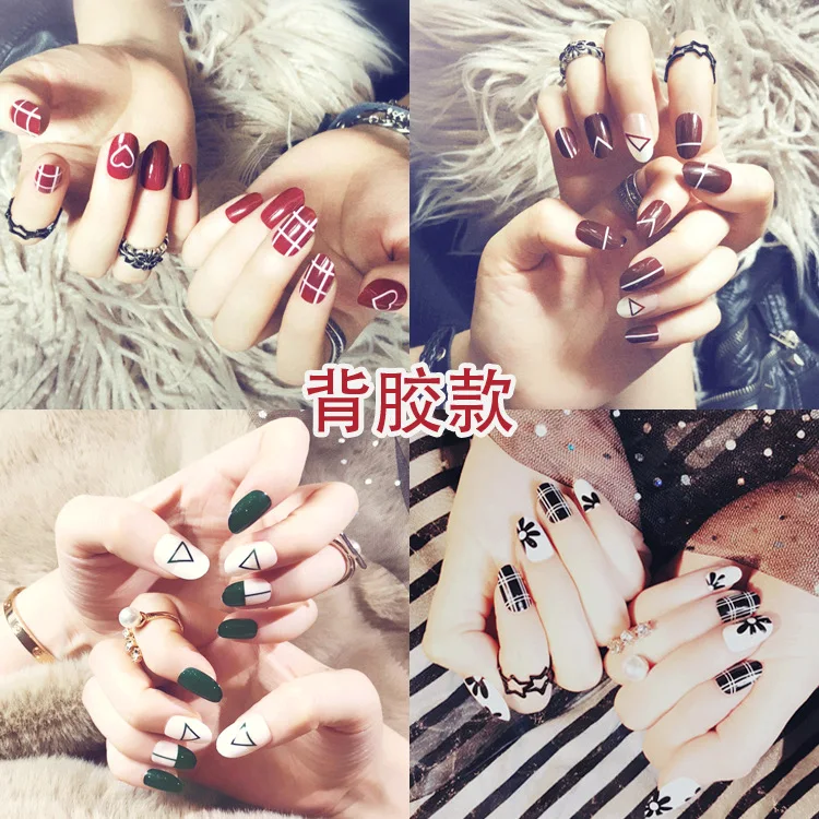 Женщины 24 шт поддельные ногти художественные советы готовой продукции ногти патч коллекция маленькие круглые ногти с обратной адгезией