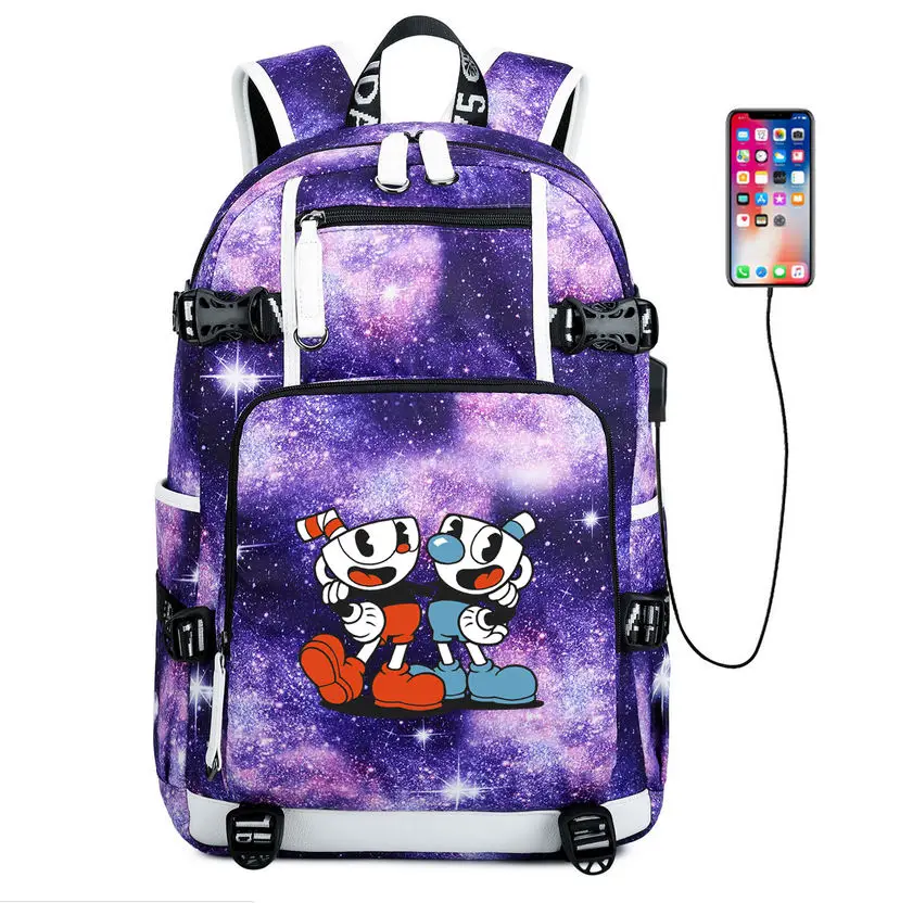 Игровой Cuphead Mugman школьная сумка с usb-зарядкой, Подростковая сумка через плечо для мальчиков и девочек, рюкзак для ноутбука, дорожная сумка рюкзак