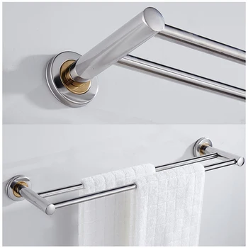 

Stainless Steel Bath Towel Holder Bathroom Towel Bar Wall Mounted Towel Hanger 2 Layer Towel Racks 50*14cm