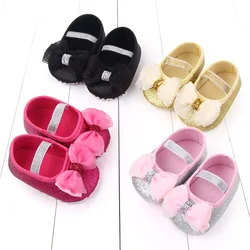 Koovan zapatos de bebé de fondo suave para niñas, calzado plano con lazo, de lentejuelas, para primavera y otoño
