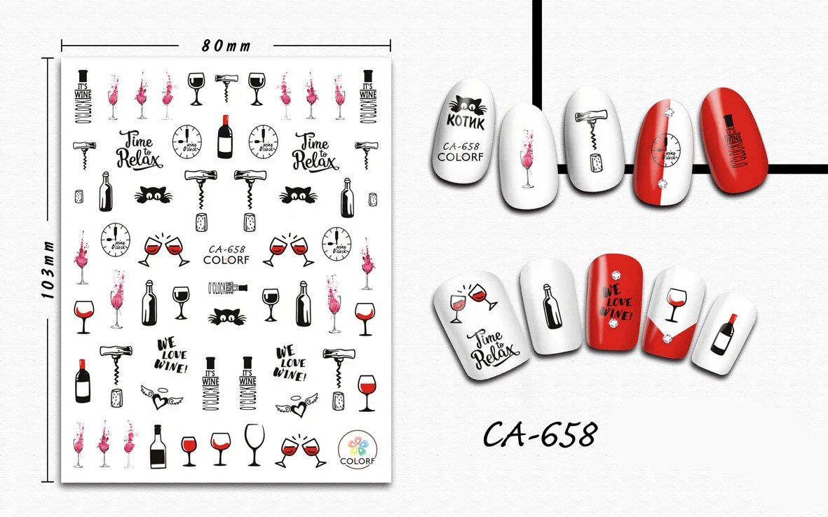 3DNailStickerClockWineGlassLoveDesignStickersforNails