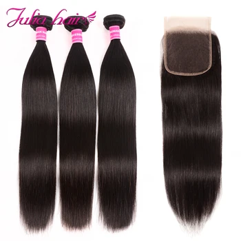 

Malaysian Straight Bundles with Closure Julia Human Hair Weave with Lace Closure Remy Hair Extensions with Closure Pre Plucked