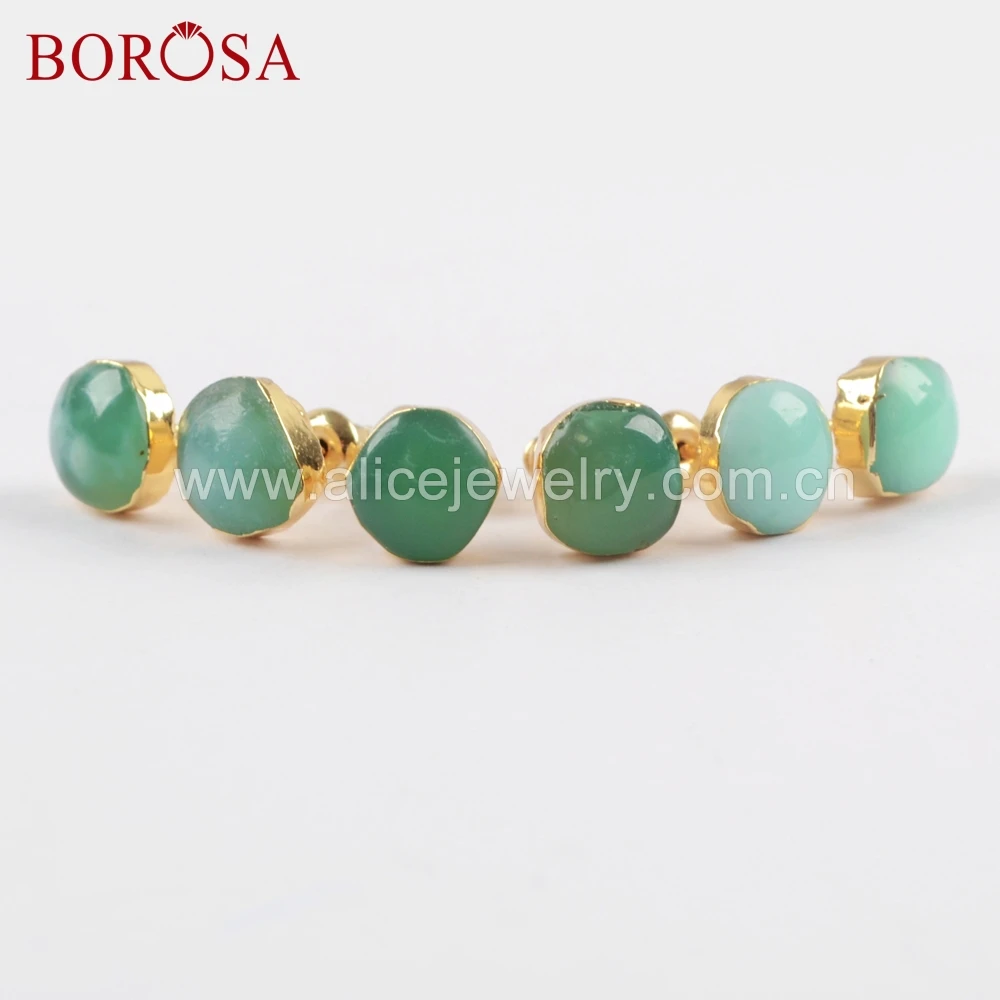 BOROSA, 5 пар, форма, натуральные австралийские серьги из нефрита, золото/серебро, халцедоны, натуральный камень, серьги-гвоздики, ювелирные изделия G1653