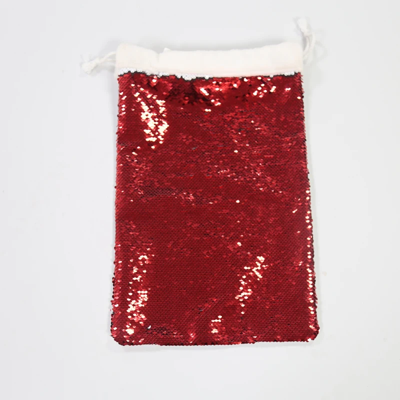 

Red Sequin Christmas Bag Sublimation Blank with no print Decorations Christmas Gifts 100PCS Package