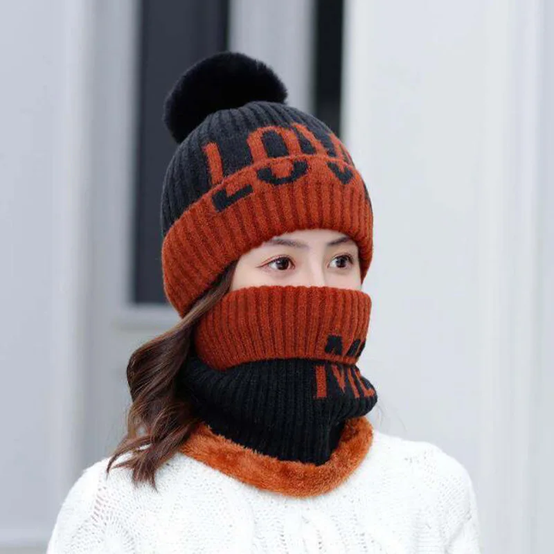 2019 осенне-зимние женские бархатные наборы шарф шапка вязаный шерстяной теплый шарф толстый ветронепроницаемый подшлемник Шапки Набор