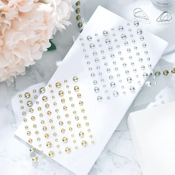 

Gold Silver Pearl Self- adhesive semicircle Beads Stickers for Scrapbooking Happy Planner/Card Making/Journaling Project Craft