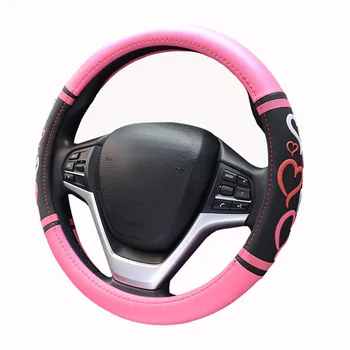 

Car Steering Wheel Cover sweet heart Love pattern Protector Universal 37/38 cm Double leather stitching New unique for Girl