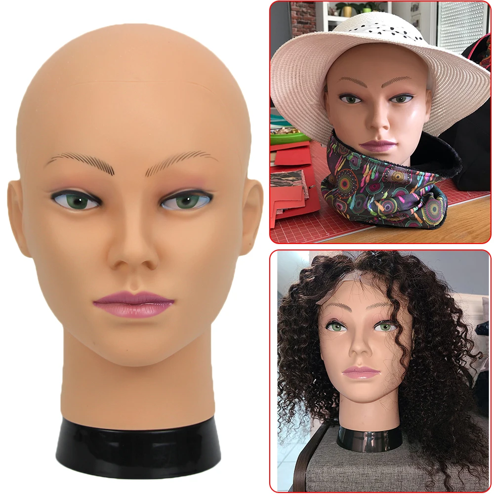 Mannequin Head With Wig And Doll Display Stand, Soft Bald Head