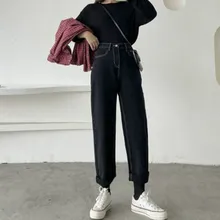 Прямые черные женские джинсы больших размеров, джинсовые джинсы с высокой талией, винтажные повседневные джинсы для женщин в стиле бойфренд