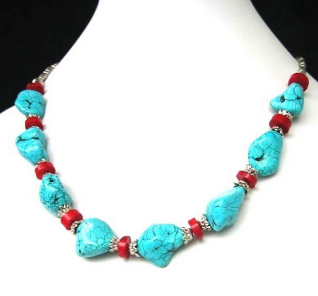 +++905 Refined Tibet style Tibetan Silver stunning turquoise&ampRed Coral beads Necklace | Украшения и аксессуары