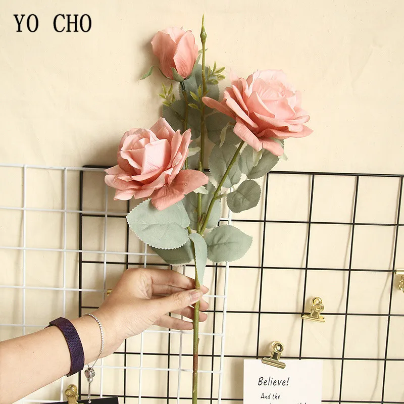 Йо Чо 3 головы шелк Жасмин снег роза искусственные розы филиал Декор Цветок Свадьба дом искусственный цветок для декорирования - Цвет: Pink
