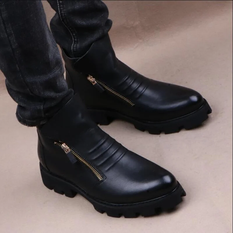 new fashion mens platform boots black genuine leather shoes outdoor warm cotton winter snow botte ankle botas de homens sapatos