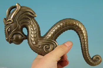 

Big Gothic Chinese Bronze casting Dragon Collect Statue Cane Walking Stick Head