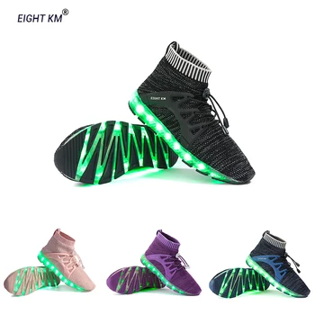 

EIGHT KM Children Luminous Shoes LED 7 Colors Lights Sneakers Halloween Boys Girls light Flyknit Sport Running Fashion Sneaker