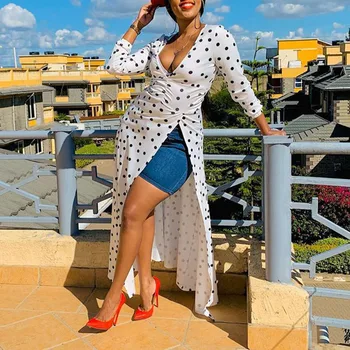 

Sexy V Neck Long Shirts Dress Summer Split Women Long Dress Blouse African Cover Up Tunic Tops Femme