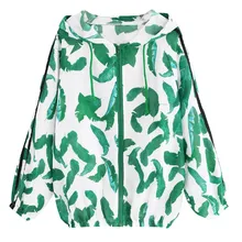 Женские тонкие обтягивающие спортивные пальто с принтом листьев с капюшоном, женские повседневные куртки на молнии для бега и бега, одежда