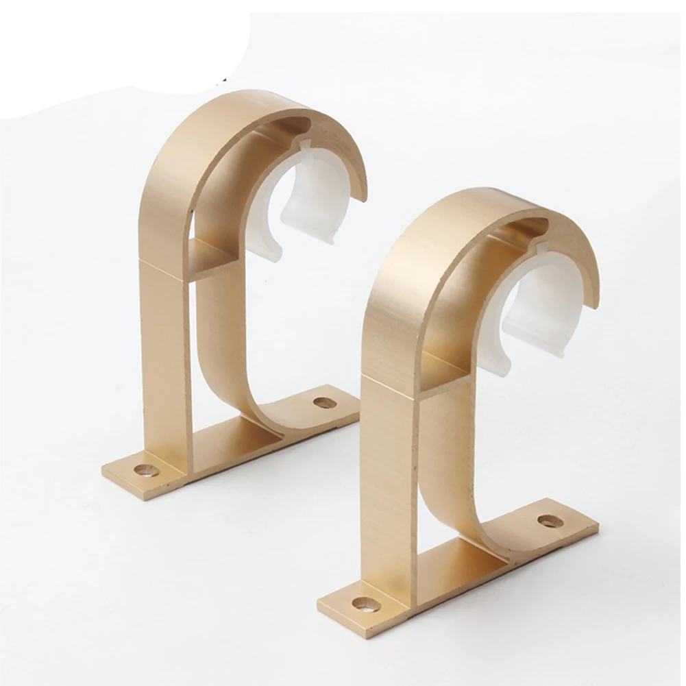 Золотой 2PCS Home Fixed Decorative Curtain Rod Bracket Modern Easy Install Thickened Hook Ceiling Mount Aluminum Alloy Pole Holder Base - Цвет: Золотой