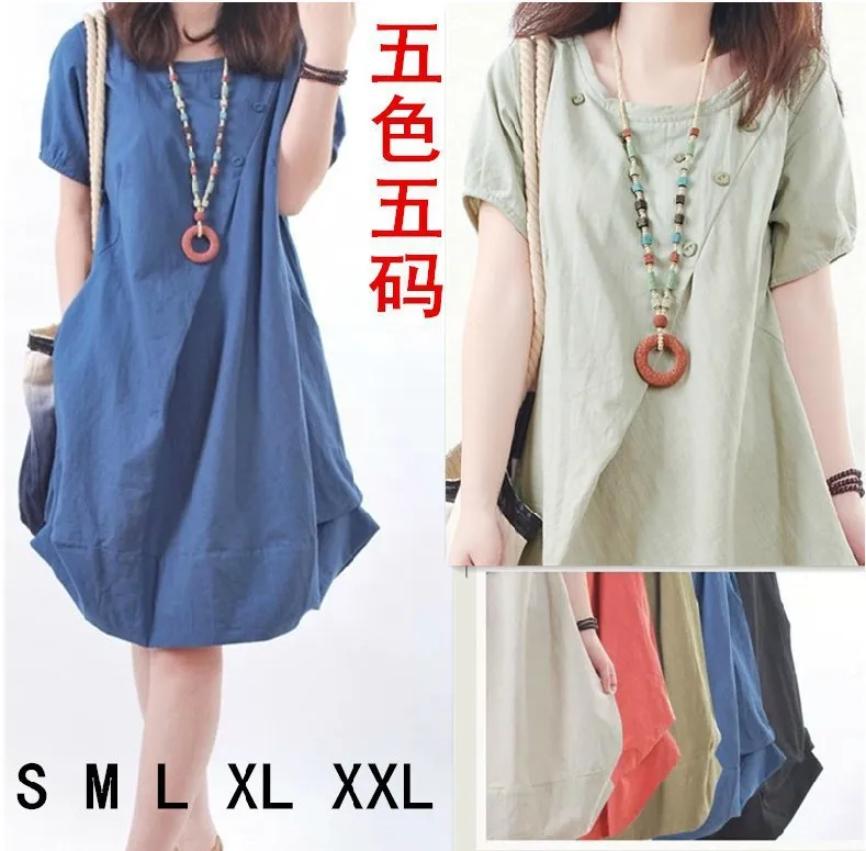 

Summer New Style Korean-style WOMEN'S Wear Large Size Loose Casual Pleated Crew Neck Short-sleeve Dress