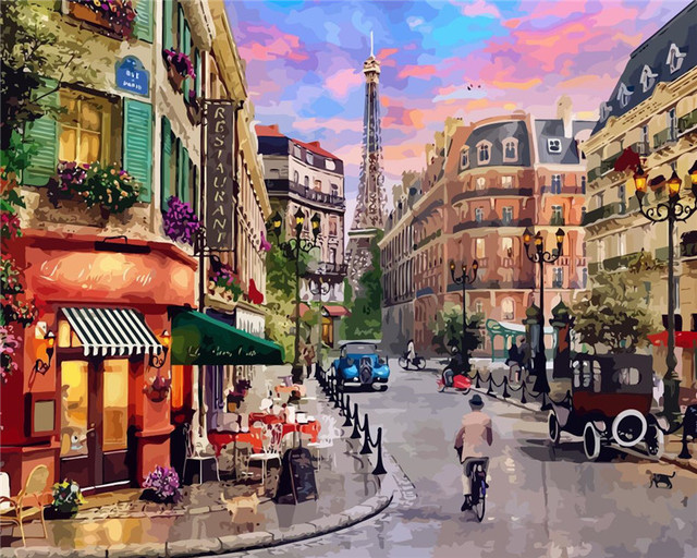 Diy Paint By Numbers For Adults City Tower Street Hand Paind Kit Canvas Oil Painting Landscape Living Room Decoration