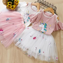Menoea/платье для девочек милая детская одежда с рисунком футболка с короткими рукавами+ бальное платье комплект из 2 предметов для От 2 до 7 лет, одежда для маленьких девочек
