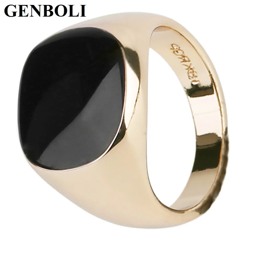 GENBOLI Gold And Silver Color Luxury Men Male Ring Jewelry Titanium Steel Domineering Obsidian Party Club Rings &amp7 | Украшения и