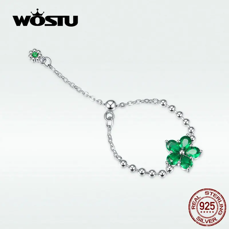 WOSTU, настоящее 925 пробы, серебряные Регулируемые кольца, уникальные, горячая Распродажа, зеленый цветок, CZ кольца для женщин, подарок BKR532