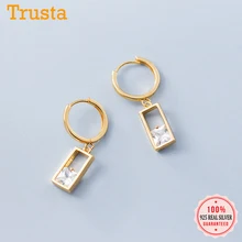 Trusta 925 твердого стерлингового серебра геометрический прямоугольник CZ серьги со шпилькой для девочек подарок для подростков женские Модные украшения DA95