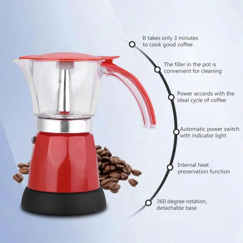 Coffee Maker 300ml/6 Cups 480W Electric Pot Detachable Kitchen Stovetop Coffee Maker