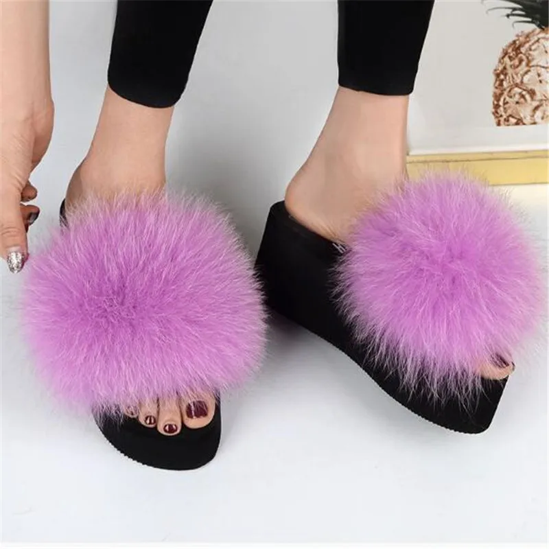 fur heel slippers