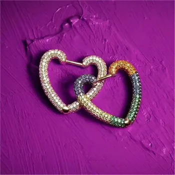 

Fashion Luxury Famous Brand Rhinestone Heart Bridal Earrings for Women Party Hanging Brincos Wedding Jewelry