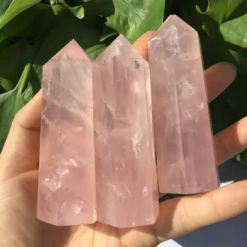 

Natural Rock Pink Rose Quartz Crystal Wand Point Reiki Healing Mineral Stone