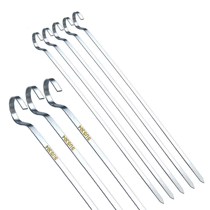 30cm/11.81" Stainless Steel BBQ Needle Barbecue Skewers Grill Shish Kabob Sticks Flat Meat Kitchen Tools BBQ Forks Accessories