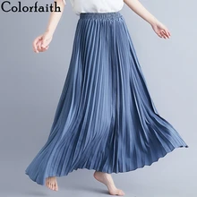 Colorfaith, Женская Повседневная шифоновая юбка макси, весна-лето, плиссированные, разные цвета, модные, расклешенные, с высокой талией, длинные юбки, SK8075