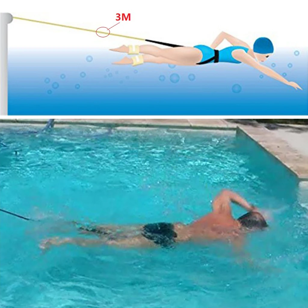 Swimming Resistance Belt Swim Training Band Swim Elastic Exerciser Belt with One Waist Strap One mesh Storage Bag