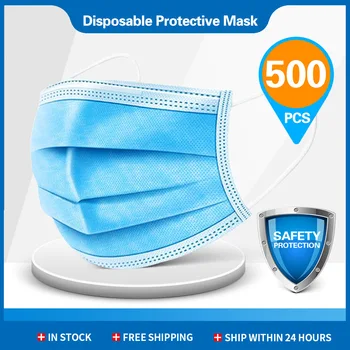

500pcs Disposable Mondmasker Earloop Face Mouth Masks Mouth Mask Adult Filter Dust Smog Melt Blown 3-layer Mascarilla Fast Ships