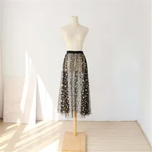 Женская осенне-зимняя Однослойная сетчатая юбка миди в горошек со звездами, женская модная повседневная Прозрачная Юбка, верхняя юбка 271