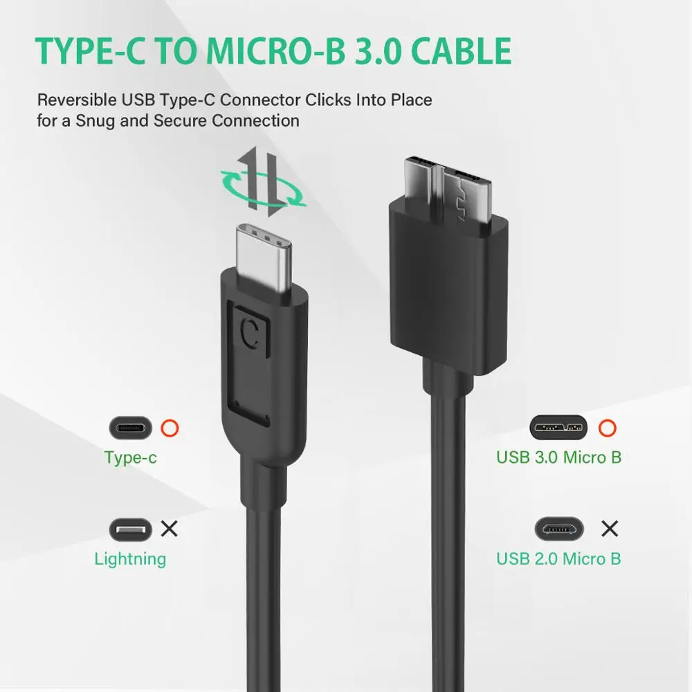 Кабель типа C к Micro B, AMPCOM USB 3,1 type-C (Gen1 5 Гбит/с) к USB 3,0 Micro-B внешний жесткий диск Быстрая зарядка и кабель для передачи данных-0,3 м Кабель типа C к Micro B, AMPCOM USB 3,1 type-C (Gen1 5 Гбит/с) к USB 3,0 Micro-B внешний жесткий диск Быстрая зарядка и кабель для передачи данных-0,3 м