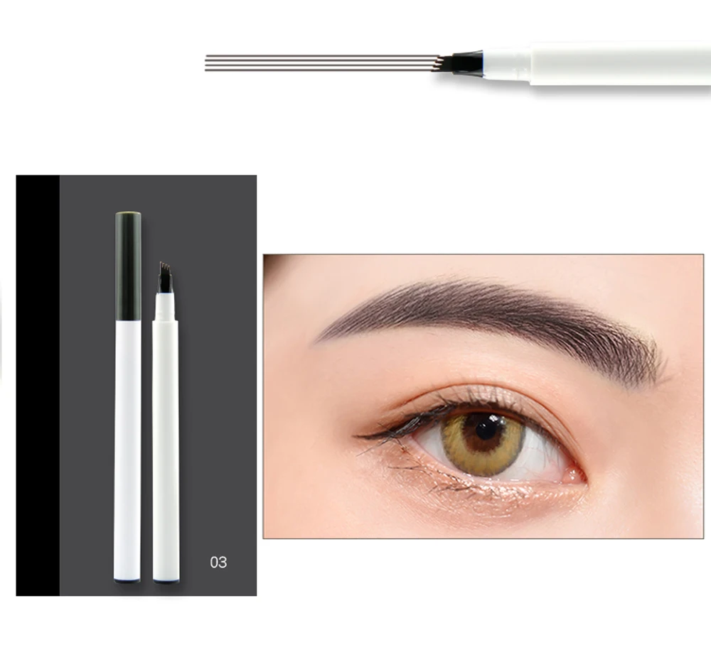 OEM Private Label Best Waterproof Mineral Liquid Eyebrow Pen 4 Heads Eye Makeup Pencil Custom