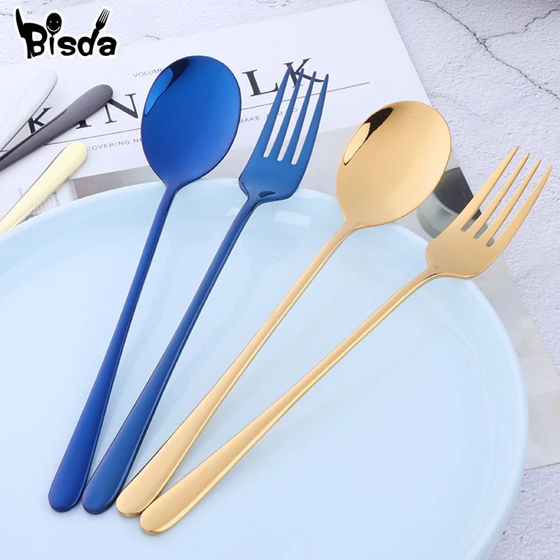 

2Pcs Dinnerware Set 8 Colors Korean Fork Spoon Set Stainless Steel Tableware Rainbow Fork Dessert Spoon